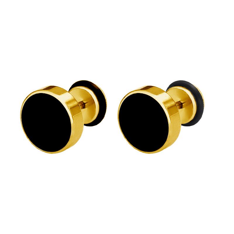 2023 Trendy Korean-Japanese Punk Titanium Steel Black Enamel Round Stud Earrings
