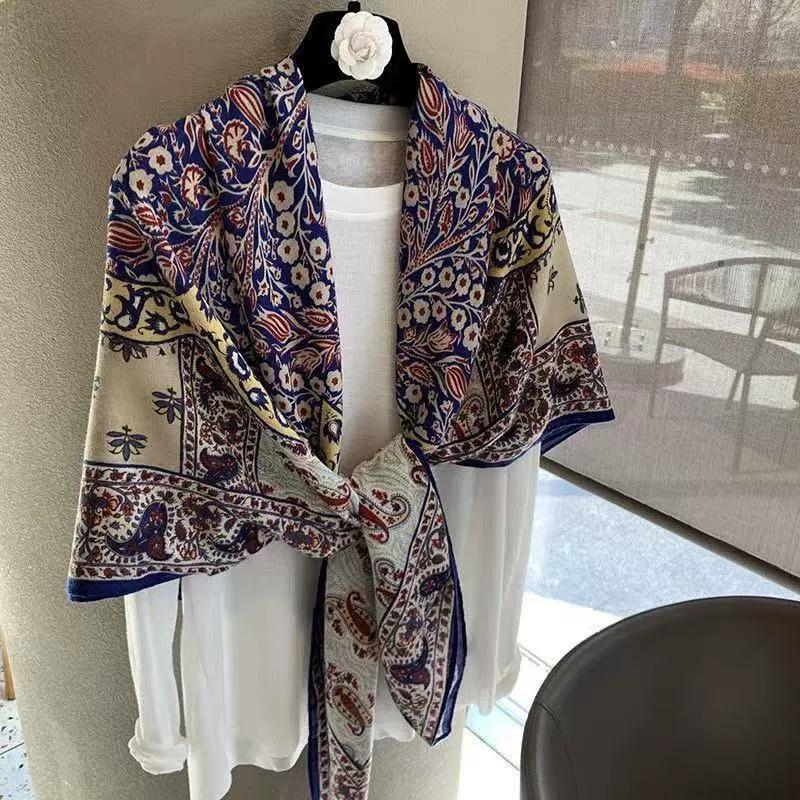 Cotton Feeling Scarf For Women 130Cm Large Square Scarf Outdoor Trips Air-Conditioned Shawls And Wraps
