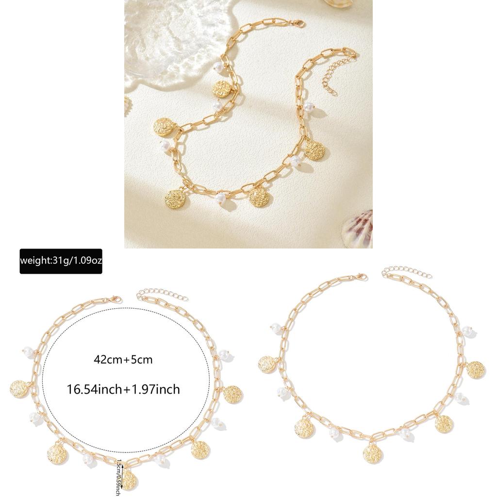 Minimalist Geometric Alloy Necklace With Artificial Pearl Pendant For Casual Women