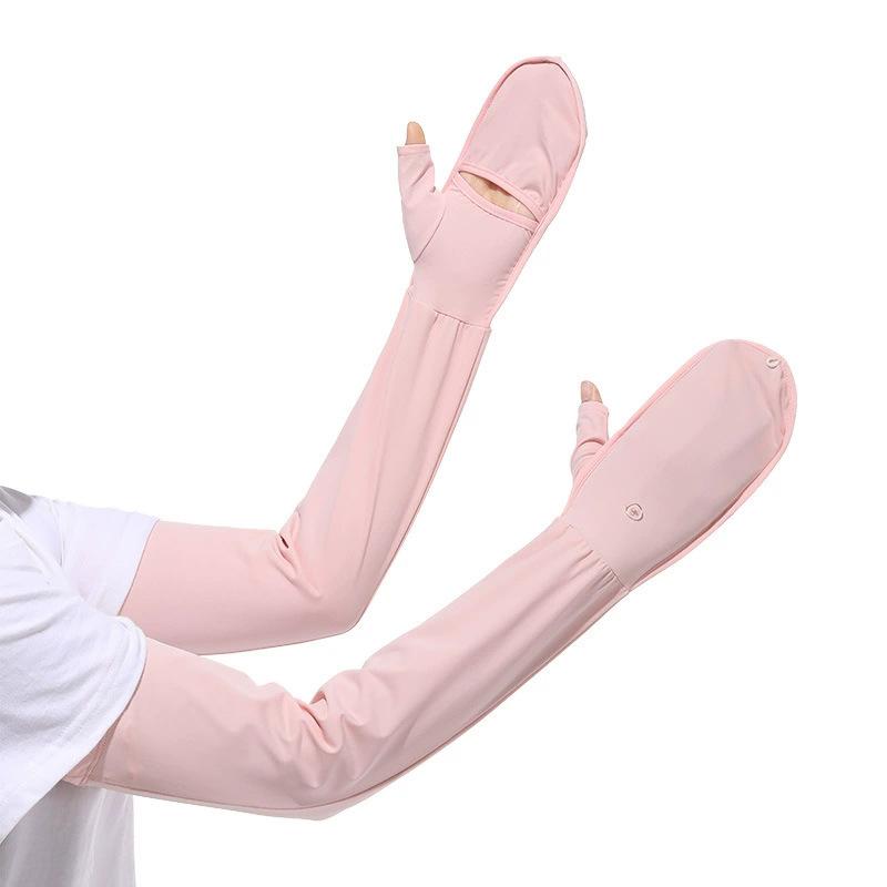 UV Protection Arm Sleeves for Women Mittens Cycling Palm-Cutout Cooling Ice Silk Driving Outdoor Travel Breathable Arm Covers
