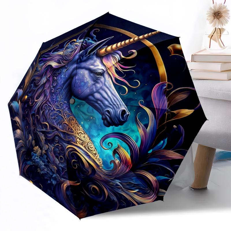 Floral Celestial Unicorn Art Outdoor Automatic Umbrella Retractable Design with 8-Rib Durability Lightweight Perfect Gift for Friends Family