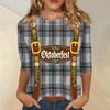 Damen Casual Oberteil mit Dreiviertelärm, Oktoberfest-Print, Rundhalsausschnitt, Leicht, Bequeme Passform für Saisonale Veranstaltungen und den Alltag