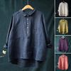Camisa de mujer con cuello vuelto, manga larga, jersey con botones, media tapeta, bolsillos de parche, blusas casuales, camisa holgada de color sólido