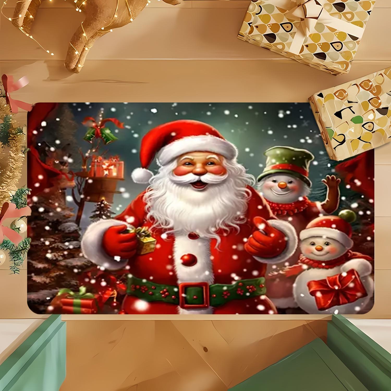 

VIKAMA Christmas Theme Carpet Father Christmas Snowman Printed Entryway Living Room Festive Decorative Carpet Home Decoration 50x80cm