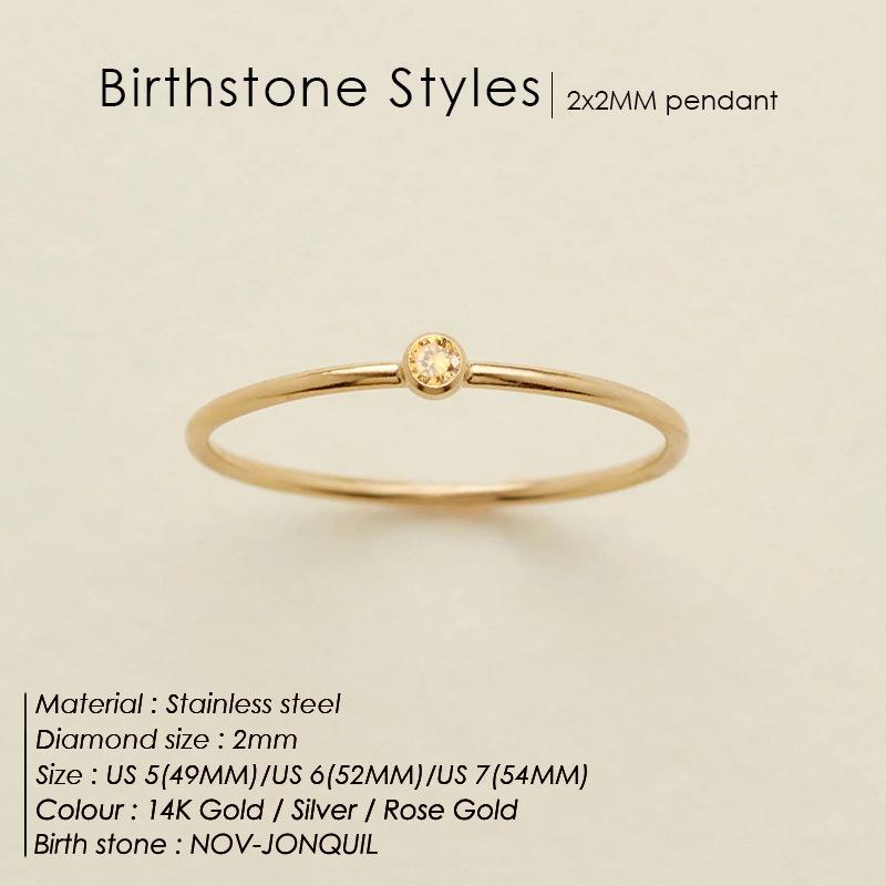 eManco Gold-Plated Non-Constricting Ring for Women - Thin Band with Tiny Diamond Accents and December Birthstone