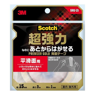Scotch Premier Gold Super for Smooth 15mm Wide X 3m Semi-Long Double-Sided Tape, Strong, Removable, Surfaces, Long, SRG-15