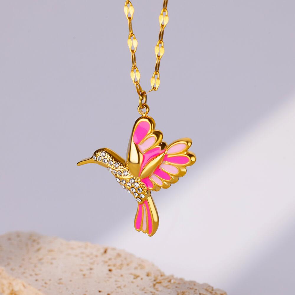 New color drop oil enamel color bird pendant jewelry titanium steel micro-inlaid zircon necklace women's collarbone chain