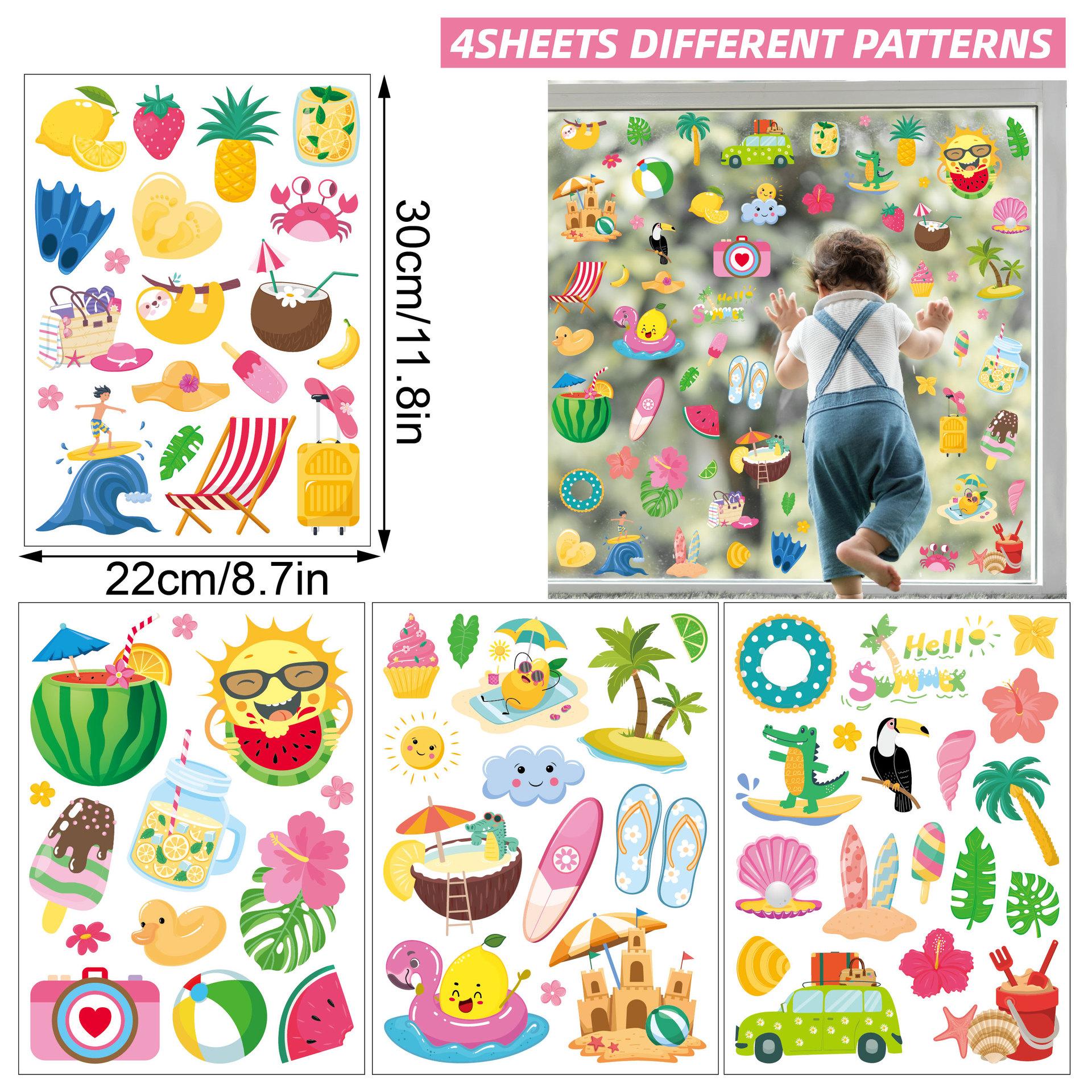 

Летние наклейки на окна для летнего гавайского уличного мультяшного оконного украшения дома, наклейки на двери для электростатических наклеек на стекло