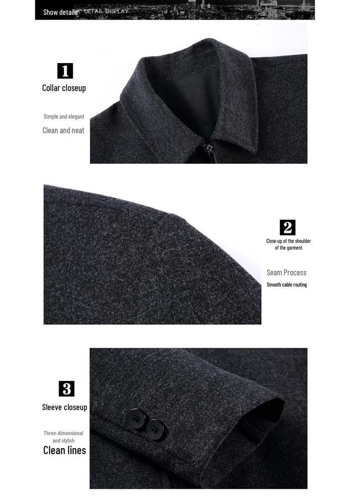 Men's Middle-Aged Autumn/Winter Thick Wool Business Casual Jacket - Plus Size Dad's Outerwear