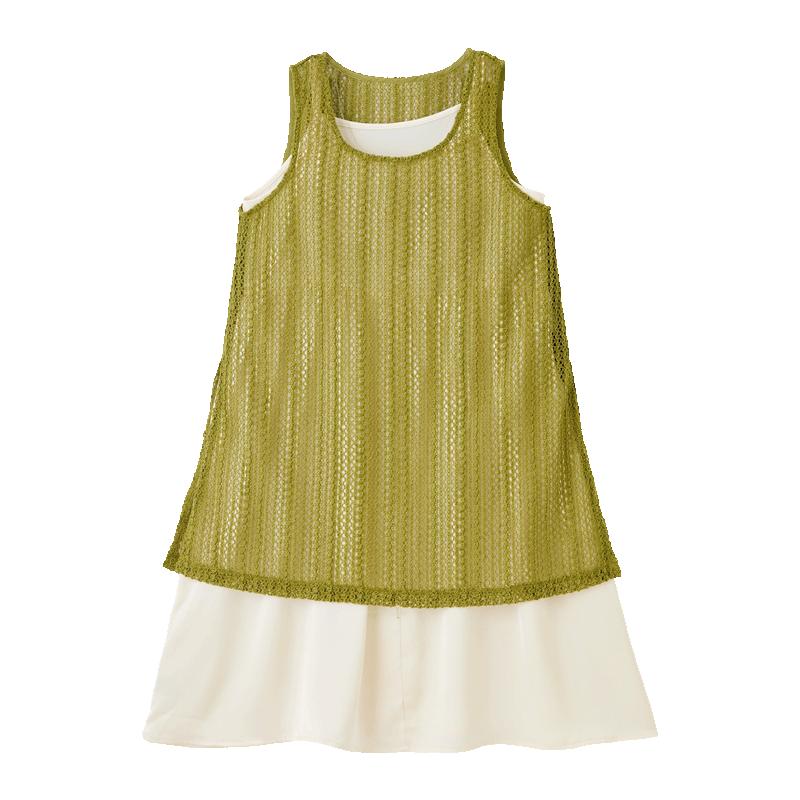 ASK JUNIOR Girls  Fake Two-Piece Sleeveless A-Line Mesh Dress 170