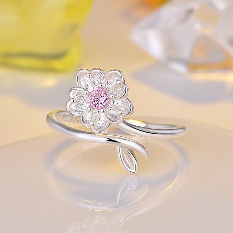 

925 Sterling Silver Ring Adjustable Open Flowers Couple Engagement Rings for Women Wedding Ring Party Fashion Jewelry Gift resizable