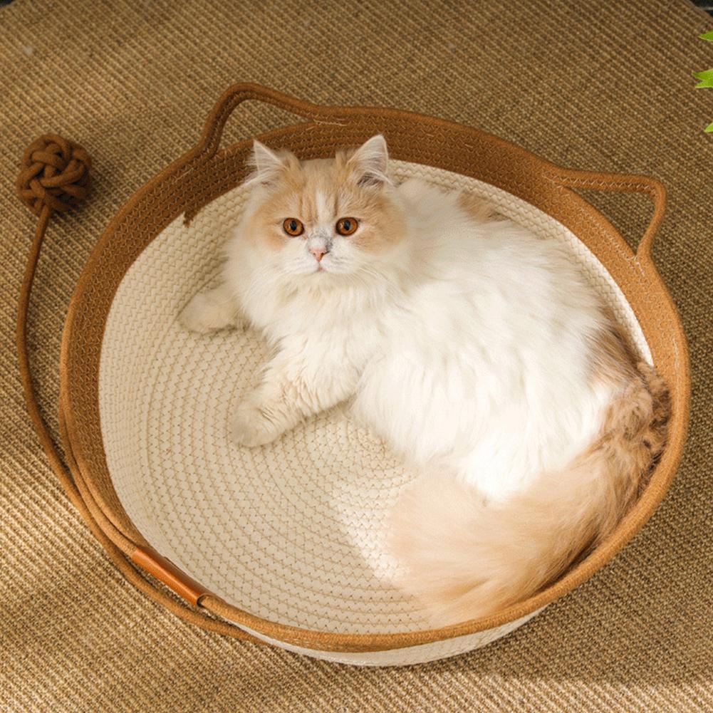 Manual Rattan Woven Cat Nest Winter Warm Cat Bed House Cat Scratch Board Pet Accessories For Dogs Cats