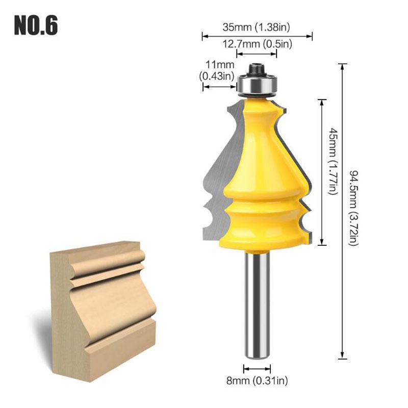 Architectural Molding Handrail Router Bit Casing Base CNC Line Woodworking Cutters Face Mill 8mm Shank