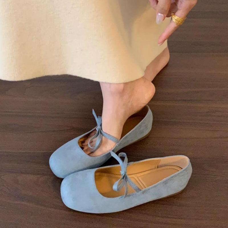 Square-toed Shallow Ballet Shoes with Flat Soft Soles Retro Single Shoes