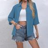 Women's Casual Solid Color Button-down Shirt Three-quarter Sleeve Dress Shirt Lapel Work Shirt With Pockets
