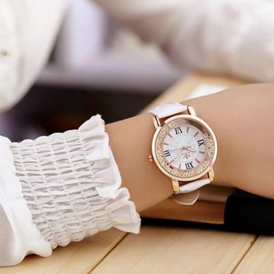 Women Fashion Leisure Set Auger Leather Analog Stainless Steel Watch