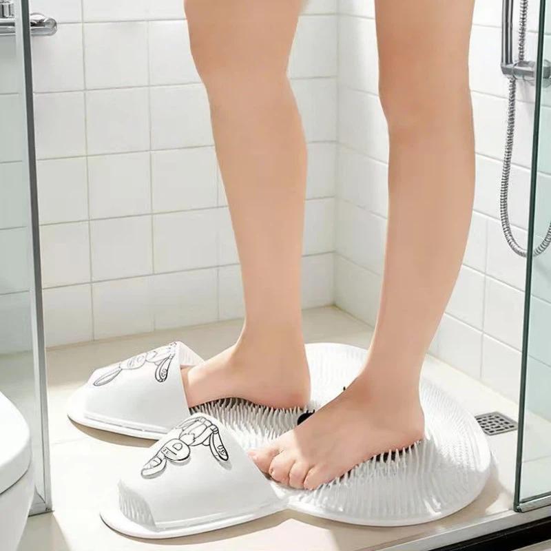 1pc Rabbit Bathroom Shower Anti Slip Mat Circular Massage Foot Mat Back Suction Cup Foot Scrubber Anti Fall Device 3color