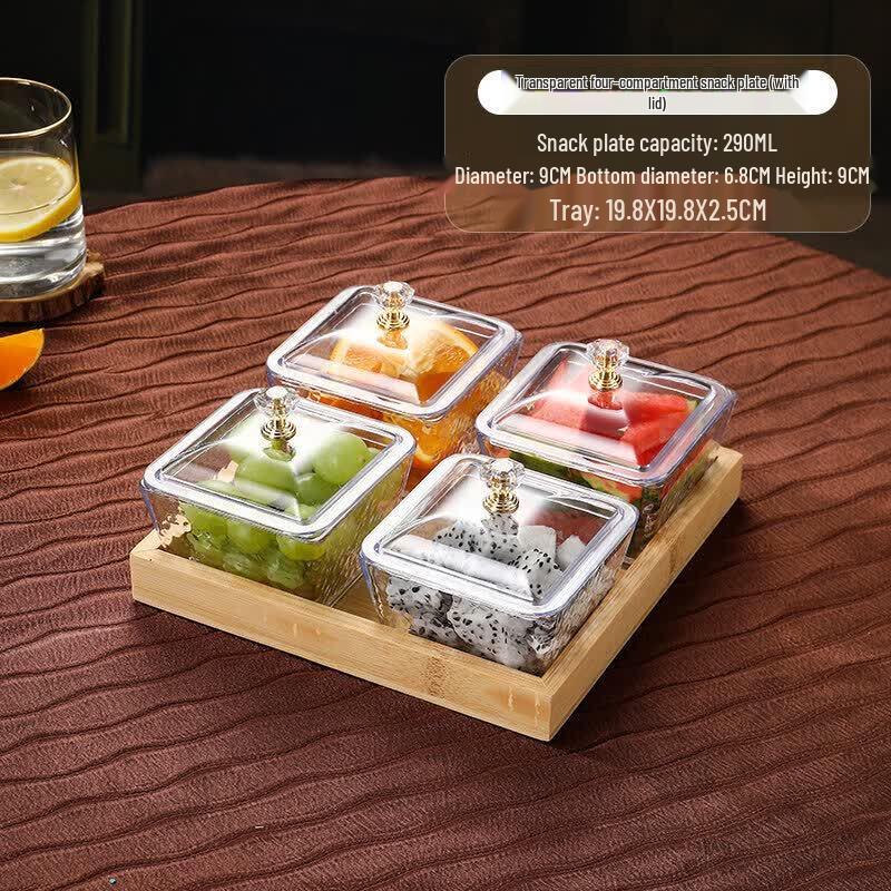 Korean Style Divided Melamine Snack Plate with Lid