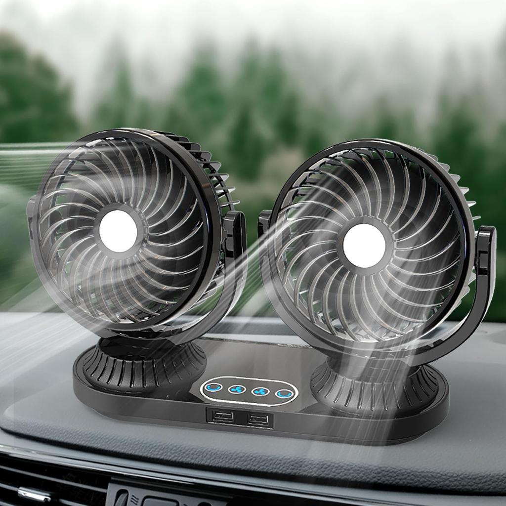 GATHERATER 2025 Summer 2025 Two-Headed Car Fan with Independent Control, Auto Oscillation, Low Noise,