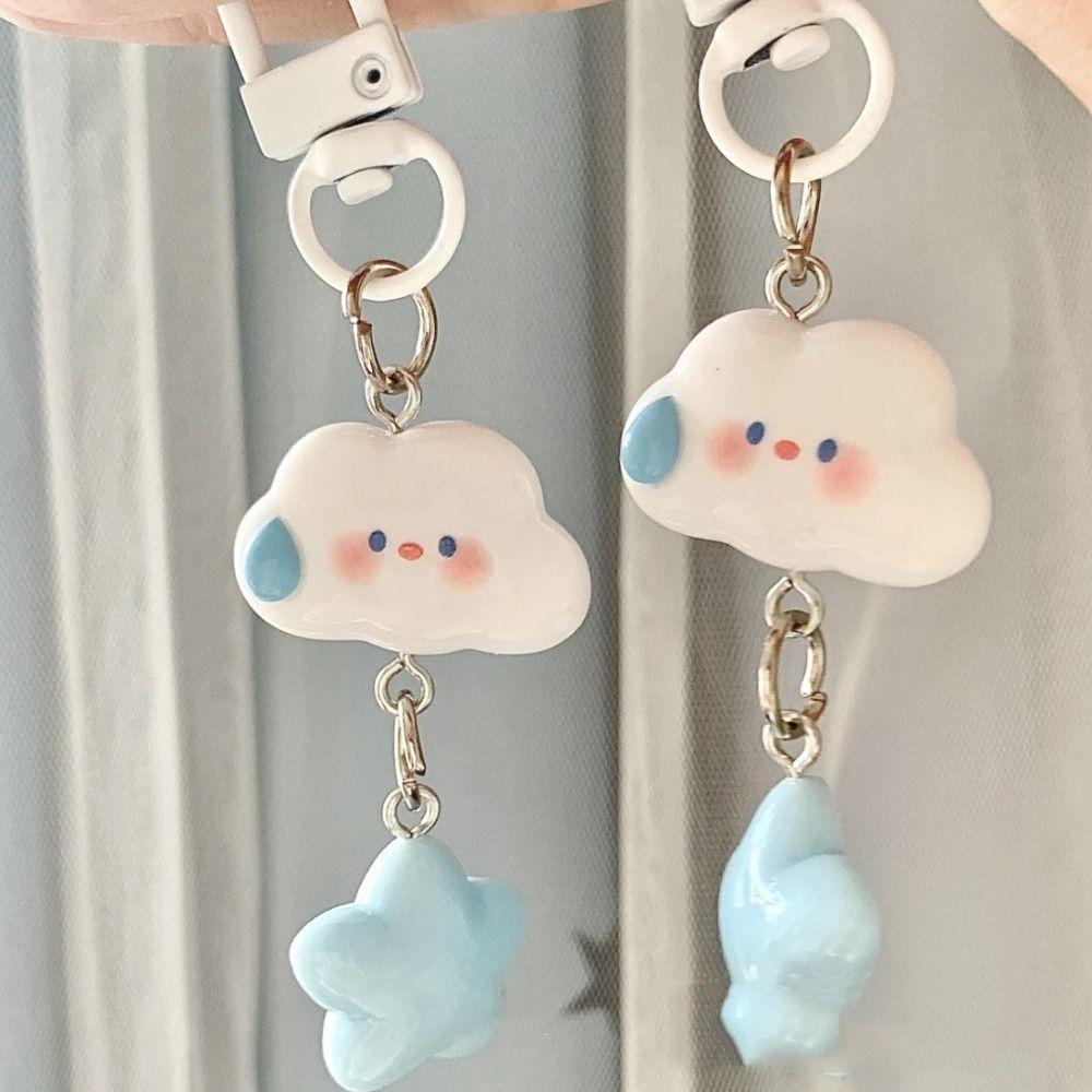 Cloud Cartoon Kawaii Keyring Blue Star Cloud Blue Star Keychain Handbag Pendant   Fun Decorative