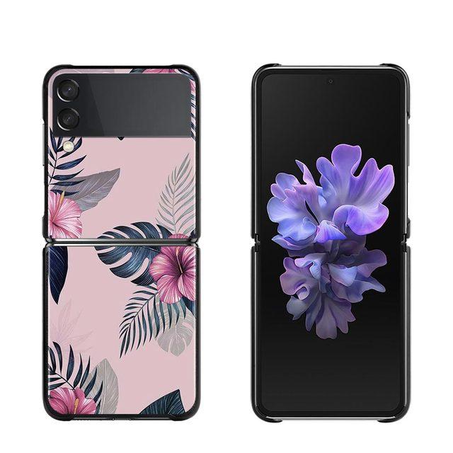 Phone Case For Samsung Galaxy Z Flip3 5g Back Pc Case For Samsung Z Flip Capa Black Shell Hard Fundas Vintage Banana Leaf Flower