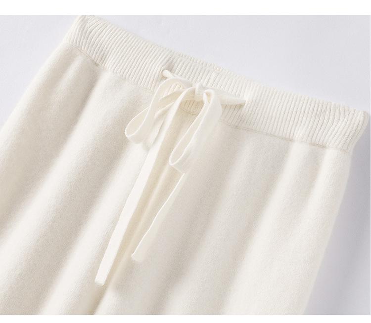 100% Pure Wool Red Elastic Waist Wide-Leg Pants for Autumn/Winter