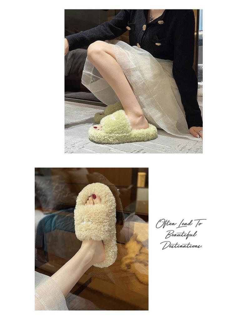 Damen 2024 Trendige Fuzzy Cross Hausschuhe - Dicke Sohle Lammwolle für Innen-/Außenbereich