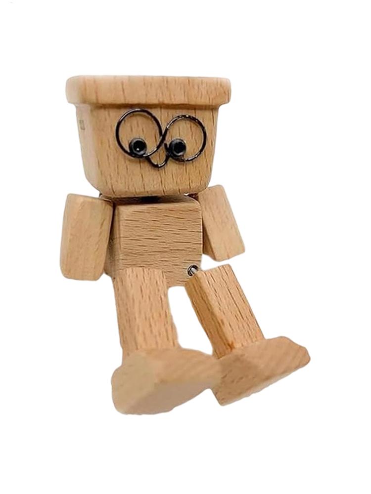 Cute Car Wood Man Shaking Wooden Man Figurine Car Decoration Small Ornaments Decor Creative Figurine Gifts for Home & Office