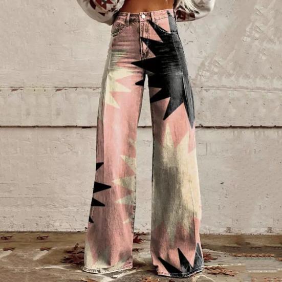 Damen Weite Freizeithose mit Taschen Lockere Passform Knopfleiste Reißverschluss Atmungsaktives Gewebe Waschbar Lichtecht Gerade Hose Streetwear