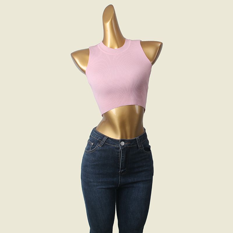 Outwear Sports Vest Thread High Elasticity round-Neck High Waist Short Crop Top Lunch Break Knitting Export Knitting Tops