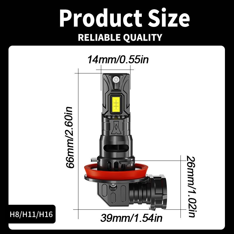 2pcs H11 20000LM CANbus LED Headlight Bulbs - High Power 6500K Mini Wireless for For Chevrolet Malibu 2019 2020 2025 Low Beam