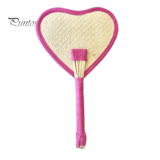 

Веер ручной работы в форме сердца с цветной окантовкой, портативный веер из натуральной рафии, плетеный из пальмовых листьев, летний охлаждающий вентилятор розы красного