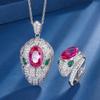 Jewelry Copper Bottom Gold-Plated Simulation Rose Red Corundum Light Luxury Snake Head Set Pendant Ring 10 * 14