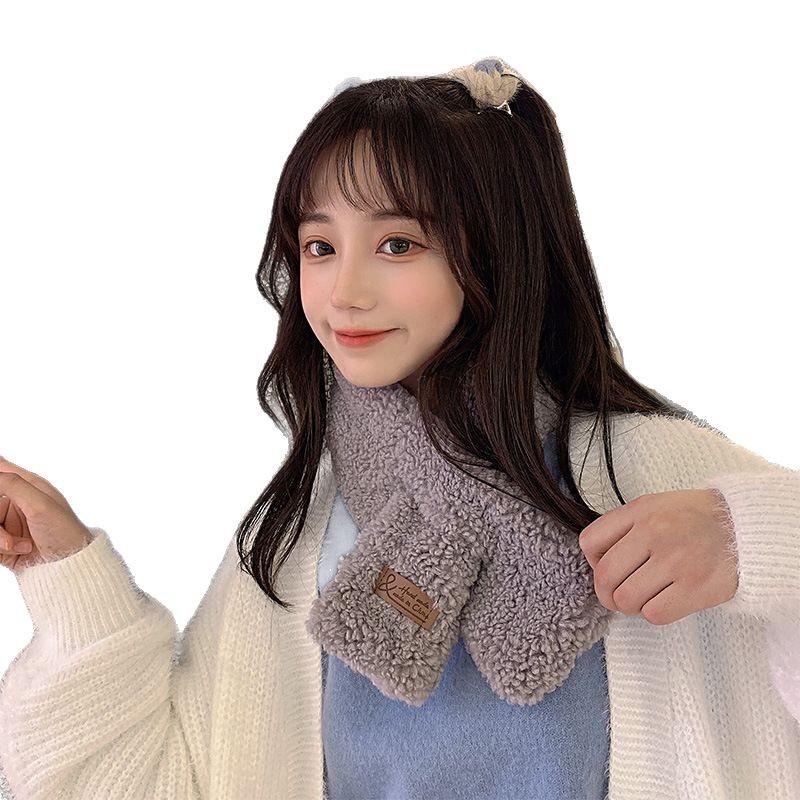 Autumn and winter imitation Rex rabbit hair cross scarf women's fashion versatile double-sided warm lamb wool scarf neck cover