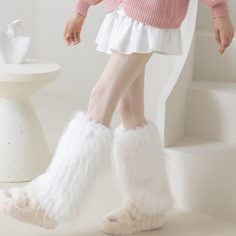 Plush Furry Leg Warmer for Women High Elasticity Winter Fashion Accessory Boot Toppers Gaiters Fuzzy Footless Long Socks