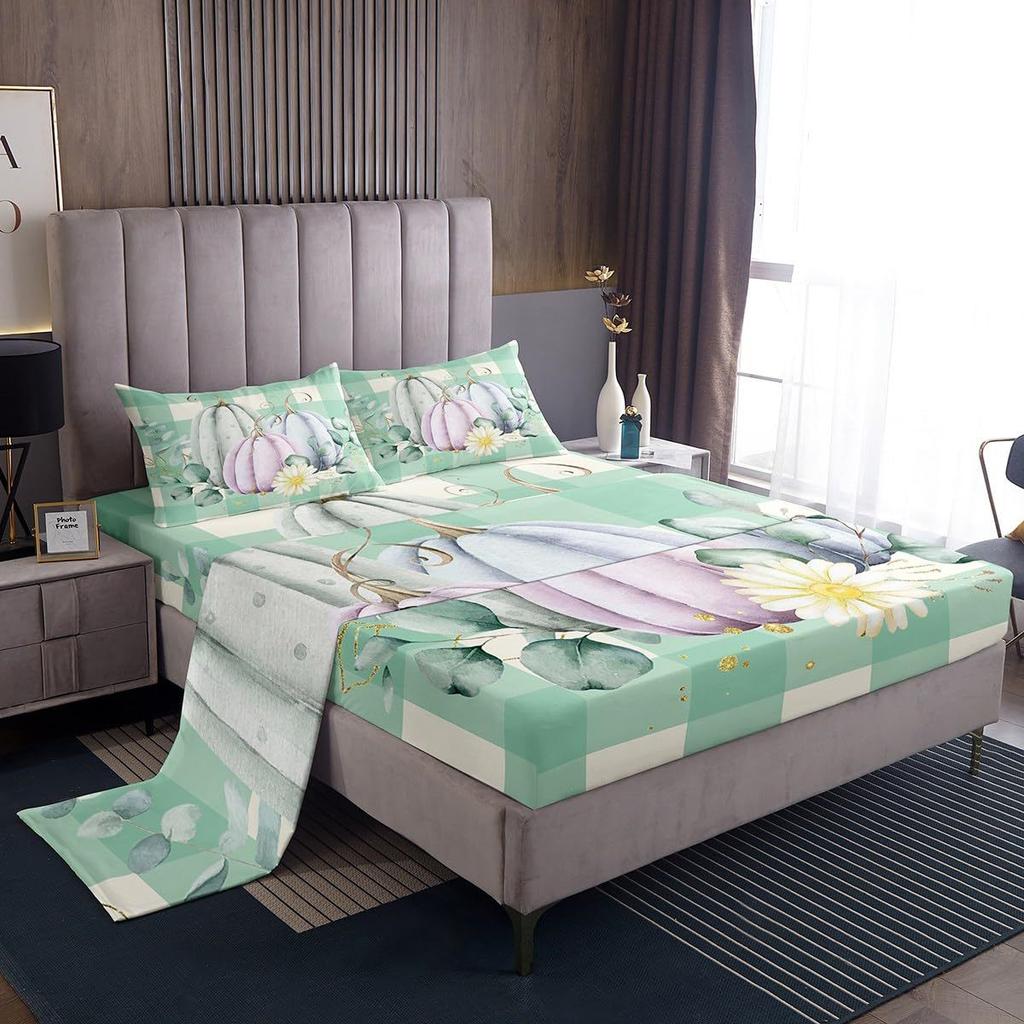 Autumn Harvest Pumpkin Pattern Sheet Four-piece Bedding Set Bedding Set Bedroom Dormitory Bedding Decoration