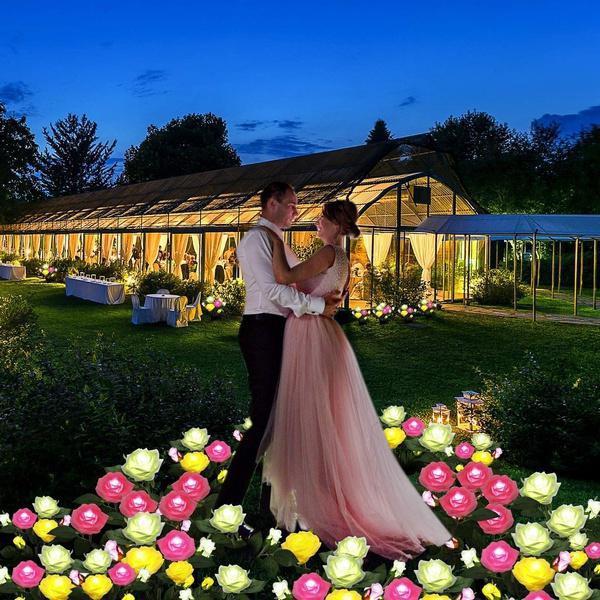 1 szt. 7-głowicowe solarne lampy ogrodowe zewnętrzne dekoracja symulacja kwiat róży dekoracyjne oświetlenie krajobrazowe