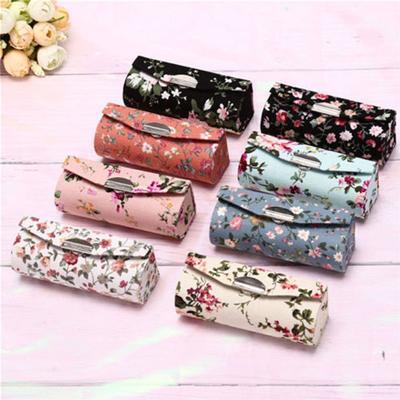 Beauty Retro Embroidered Flower Designs Lip Gloss Box Lipstick Case Jewelry Holder Mini Mirror