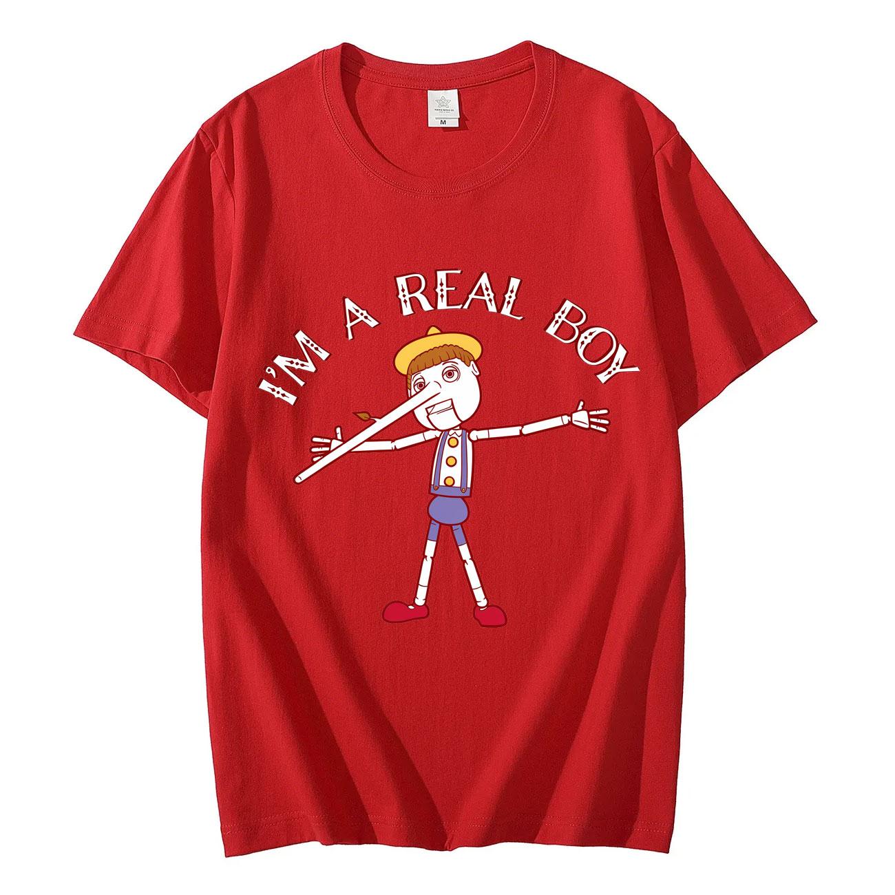 Shrek Pinocchio Im A Real Boy Funny Meme T Shirt High Street Fashion Trend Short Sleeve Tshirts Unisex Women Casual Loose Tshirt 4XL