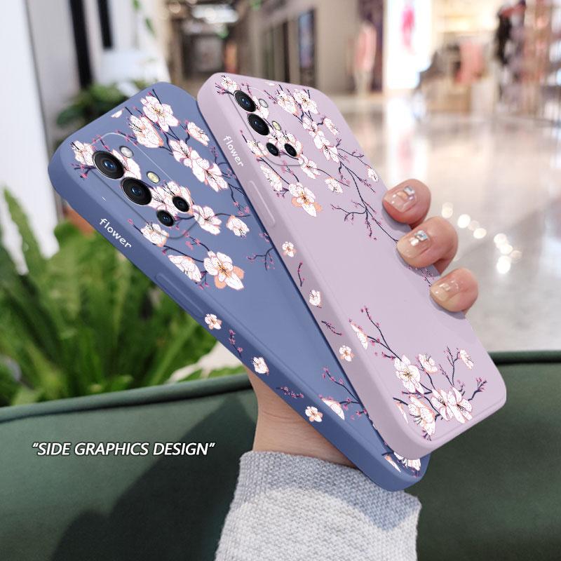 Plum Blossom Phone Case For Oneplus 11 11R 10 10R 10T 9R 9RT 9 8T 8 7 7T Pro 5G Liquid Silicone Cover