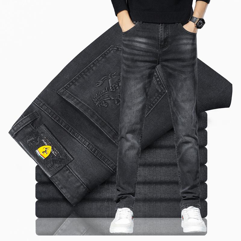 Pánské slim rovné džíny s malou výšivkou - Evropská móda Čtyřsezónní denim