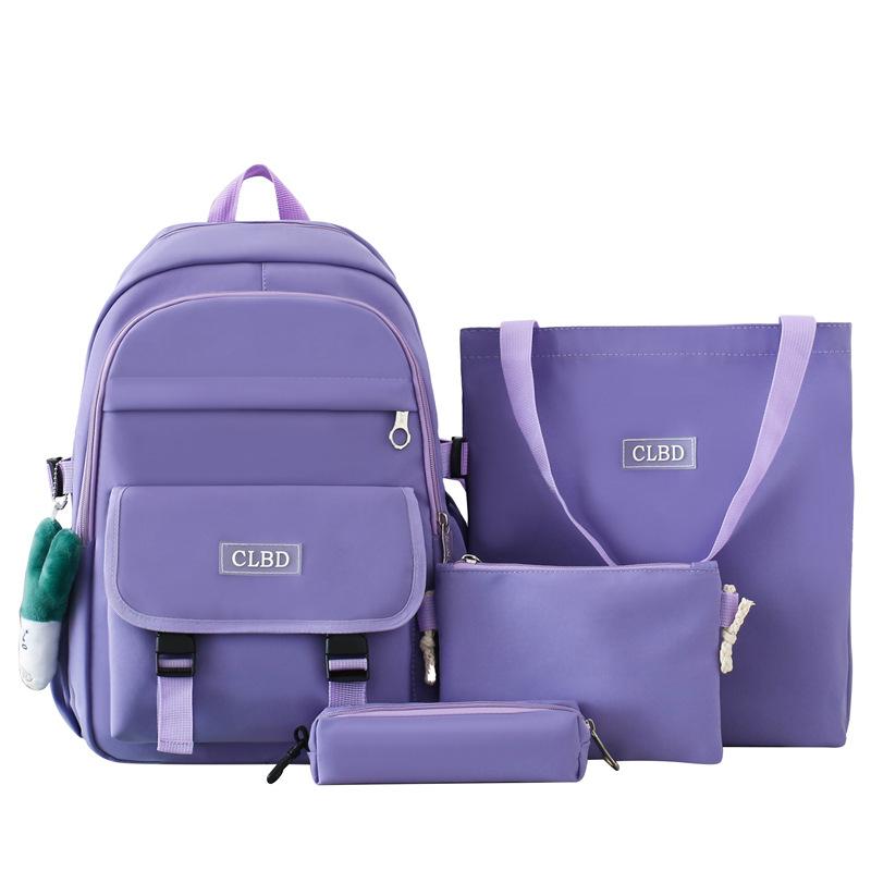 Four-Piece Backpack Set Student Schoolbag Women's Solid Color Backpack