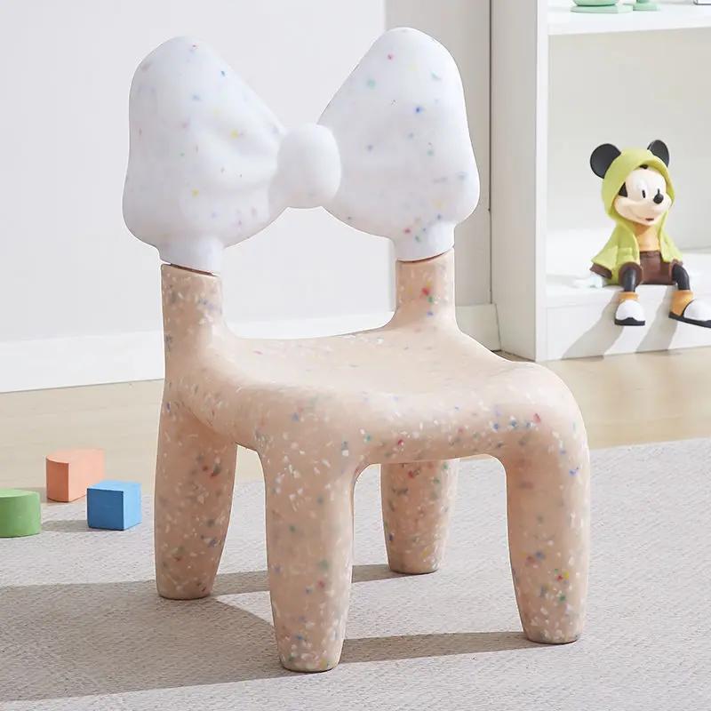 Nordic Style Cute Plastic Bow Shaped Backrest Cartoon Office Desk Chair Child Dining Chair  Bedroom Living Room Stool Furniture