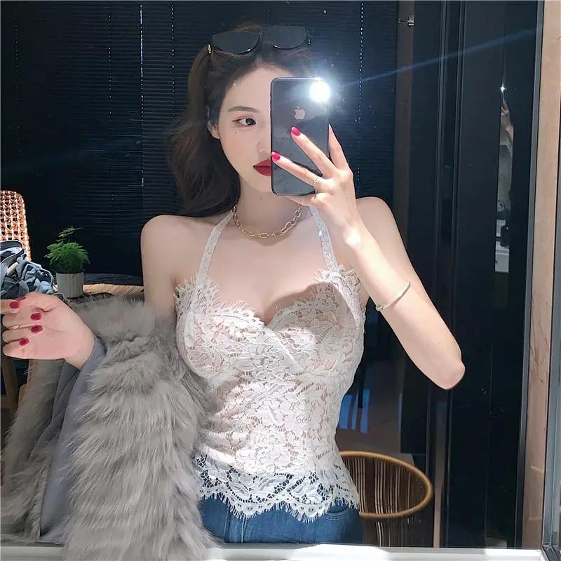 

Lace Suspender Women s French Style Autumn Winter Bottoming Slimming Sleeveless Vest Short Sexy Top Trendy OneSize белый