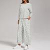Women's Casual Loose Fit Two Piece Sweatshirt and Pants Set with Round Neck, Printed Design and Split Hem