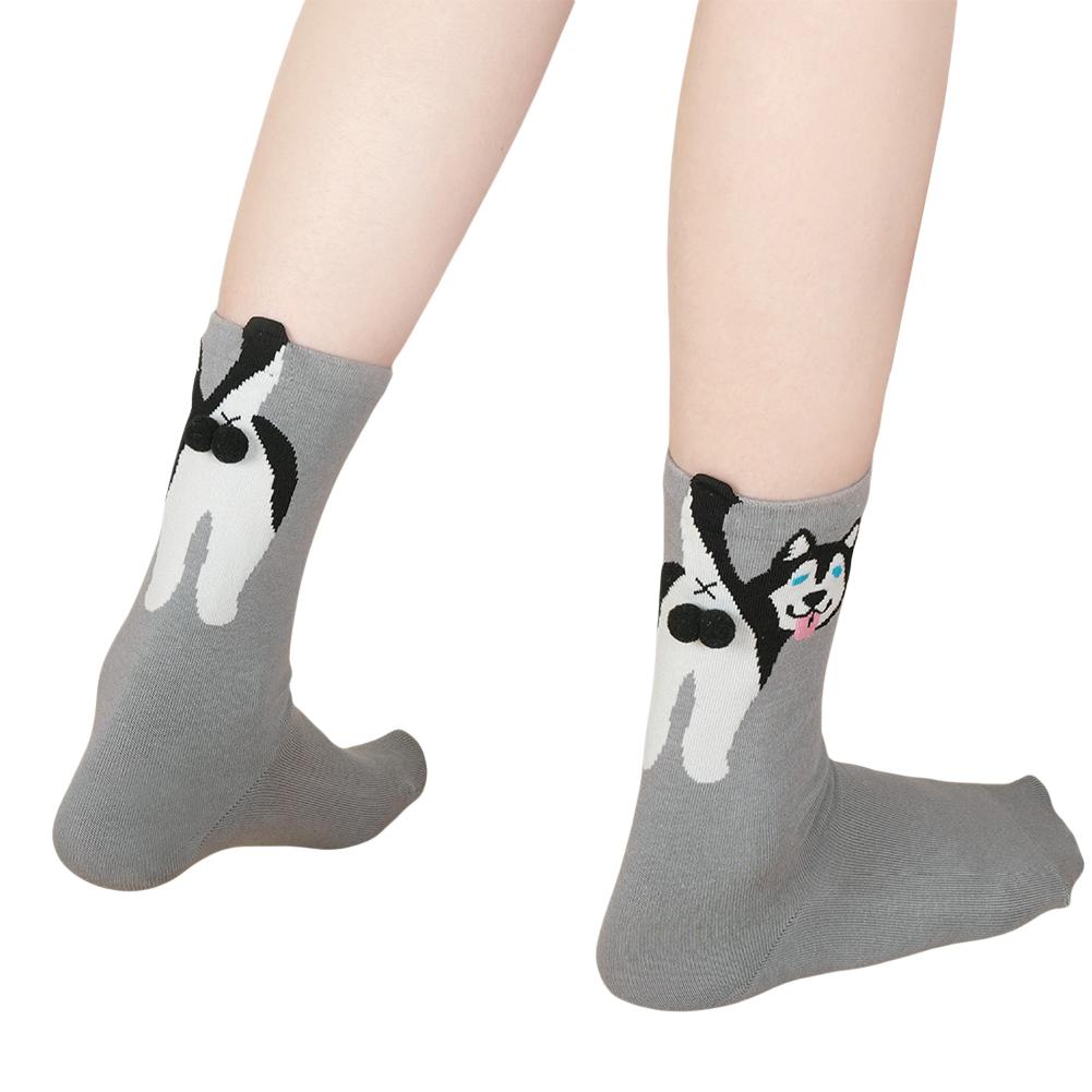 1/2Pair White Cartoon Dog Tinkerbell Egg Socks Female Men Summer Outside Ins Cotton Japanese Cute Quirky Mid-calf Socks