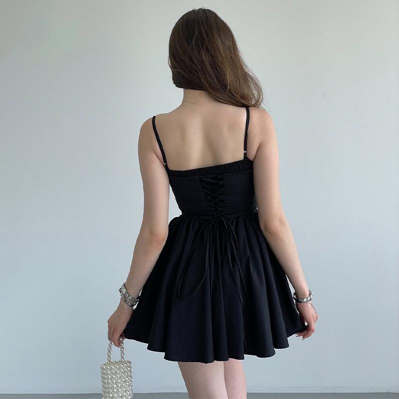 2025 Women's Solid Color Sleeveless Backless Strappy Tie-up Mini Dress