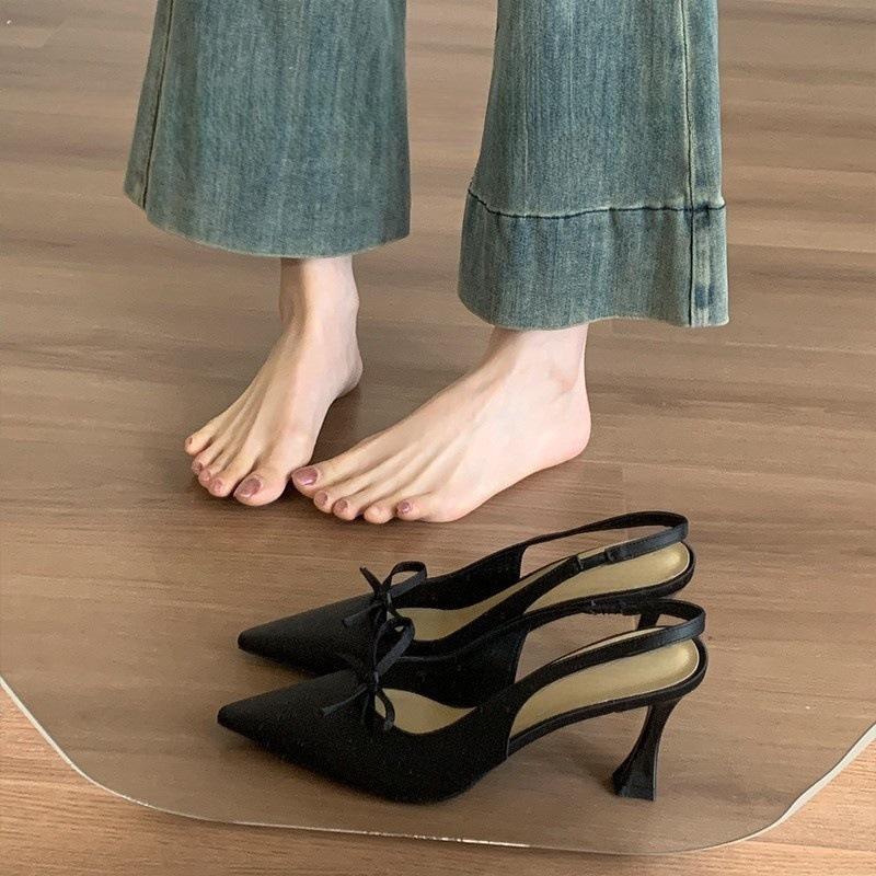 

Остроносые фиолетовые туфли на высоком каблуке новые тонкие каблуки сумка голова крутые одинарные туфли женские 40 чёрный