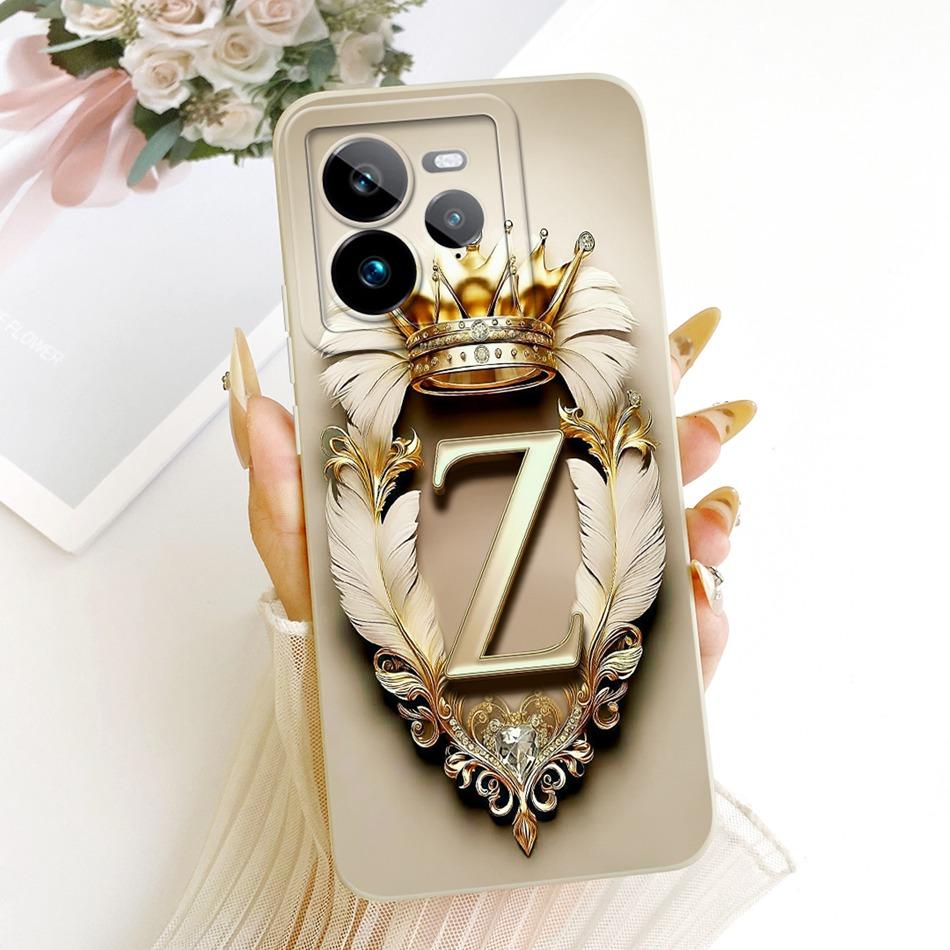 For Realme GT 7 Pro Feather Crown Initial Letter Phone Case For Realme GT7 Pro RMX5010 Soft Silicone Covers Bumpers