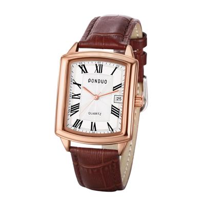 Orologio da polso da uomo casual al quarzo con cinturino in pelle PU analogico con calendario quadrato da 3 ATM, semplice ed elegante, accessorio di moda per compleanno, anniversario, giorno di Natale